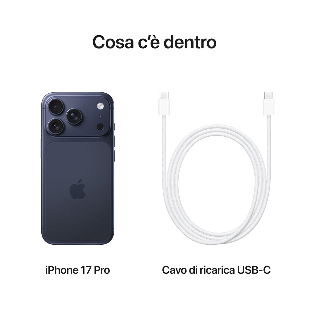 Apple iPhone 17 Pro 256 GB: display 6,3", ProMotion fino a 120Hz, chip A19 Pro, autonomia senza precedenti, sistema di fotocamere Pro Fusion con fotocamera frontale Center Stage; Blu profondo